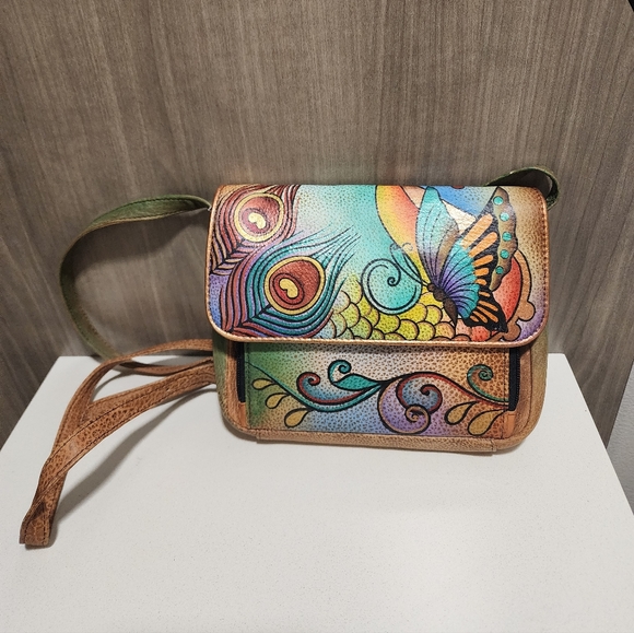 Anuschka hand painted butterfly Leather Crossbody Purse 468-COL RARE NWT - Picture 5 of 10